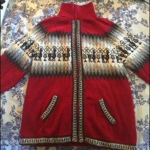 Alpaca Fina red cardigan zip up sweater